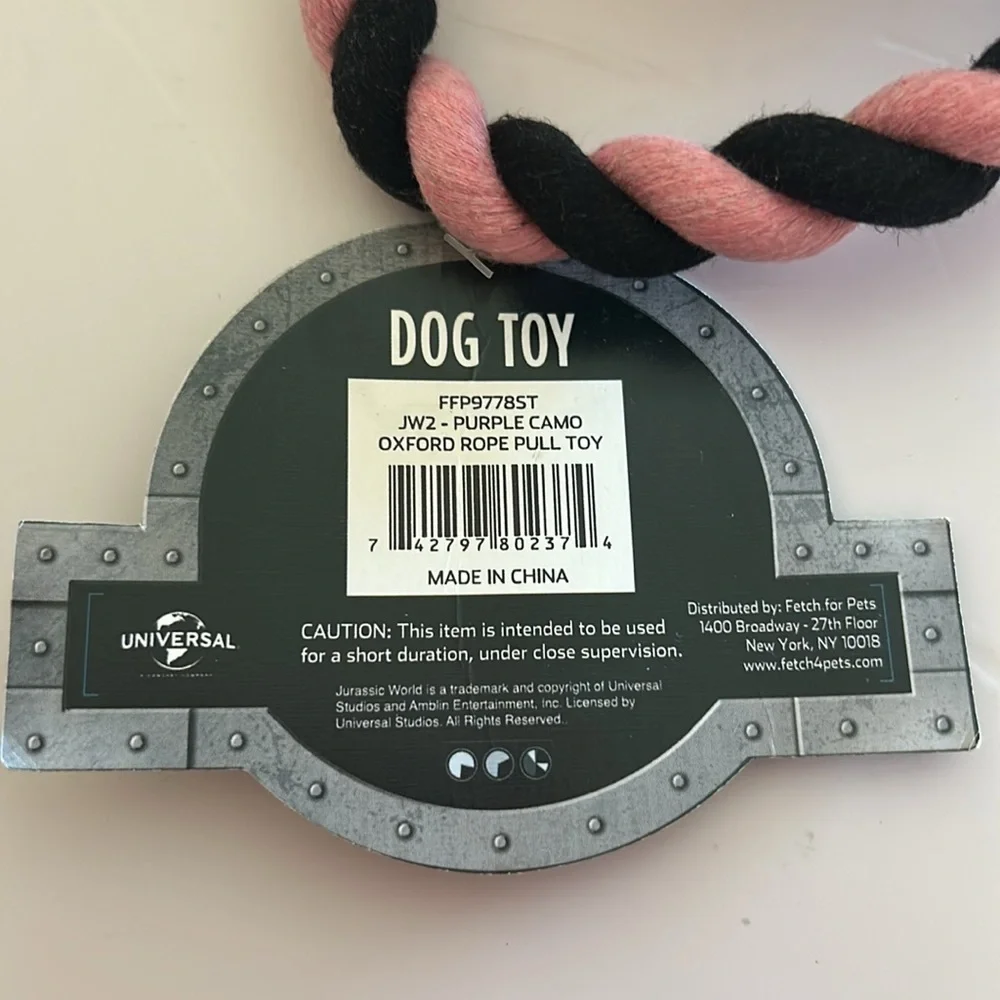 Jurassic World Purple Camo Dog Pull Toy - NEW WITH TAGS